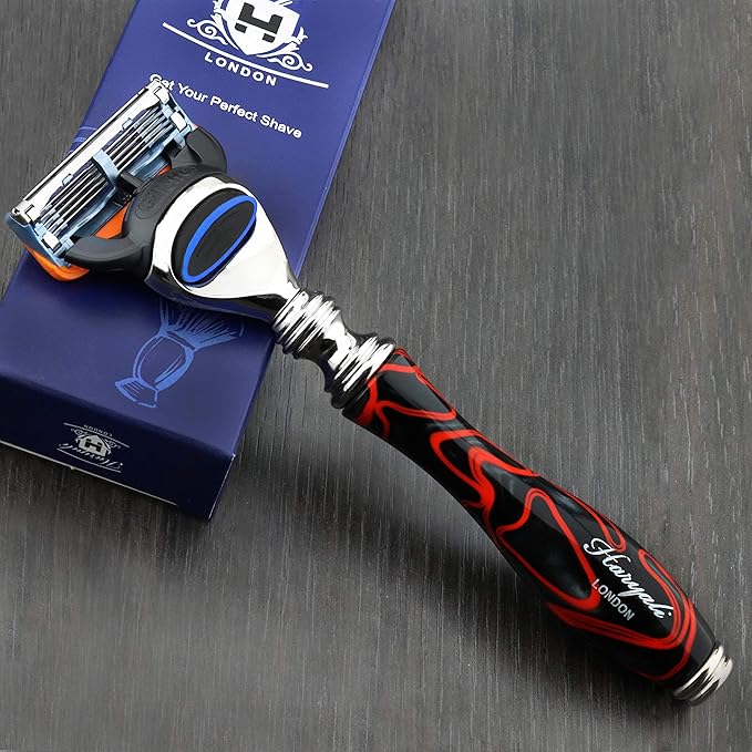 Haryali London 5 Edge Safety Razor Black and Red Handle Men's Shaving Razor Beard and Mustache