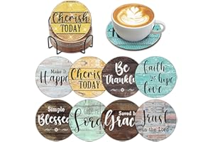 CLOTHMILE 8 PCS Christian Bible Verse Diamond Art Coasters Diamond Art Coasters Kits with Holder Bible Verse DIY Farmhouse Coasters Christian for Beginners, Adults, Kids, Diamond Art Crafts Supplies
