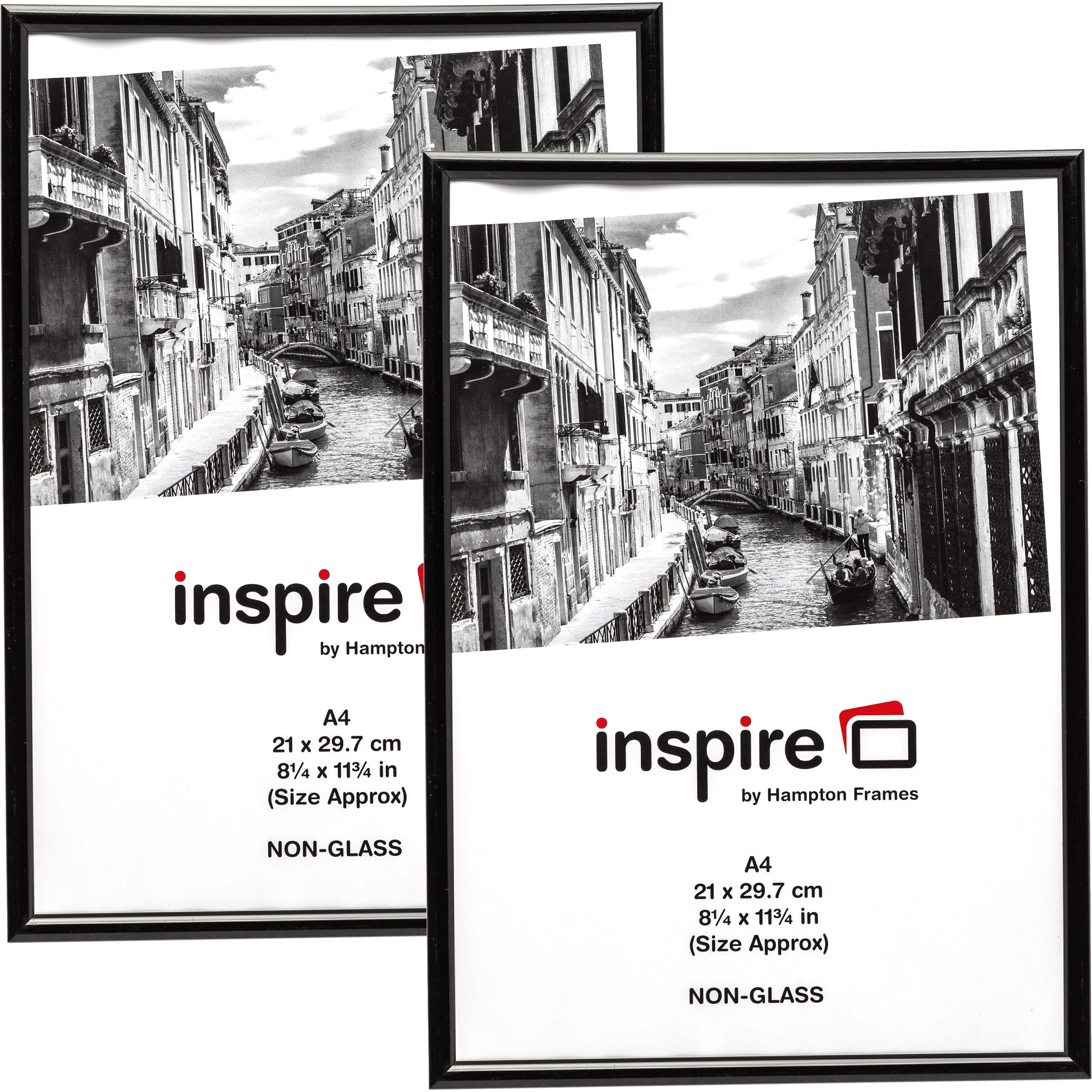 Hampton Frames | A4 Backloader Picture Frames, 2 Pack, Black, Acrylic Front | Easy-Load Design, Wall Mount or Stand | Display Photos, Posters, Certificates