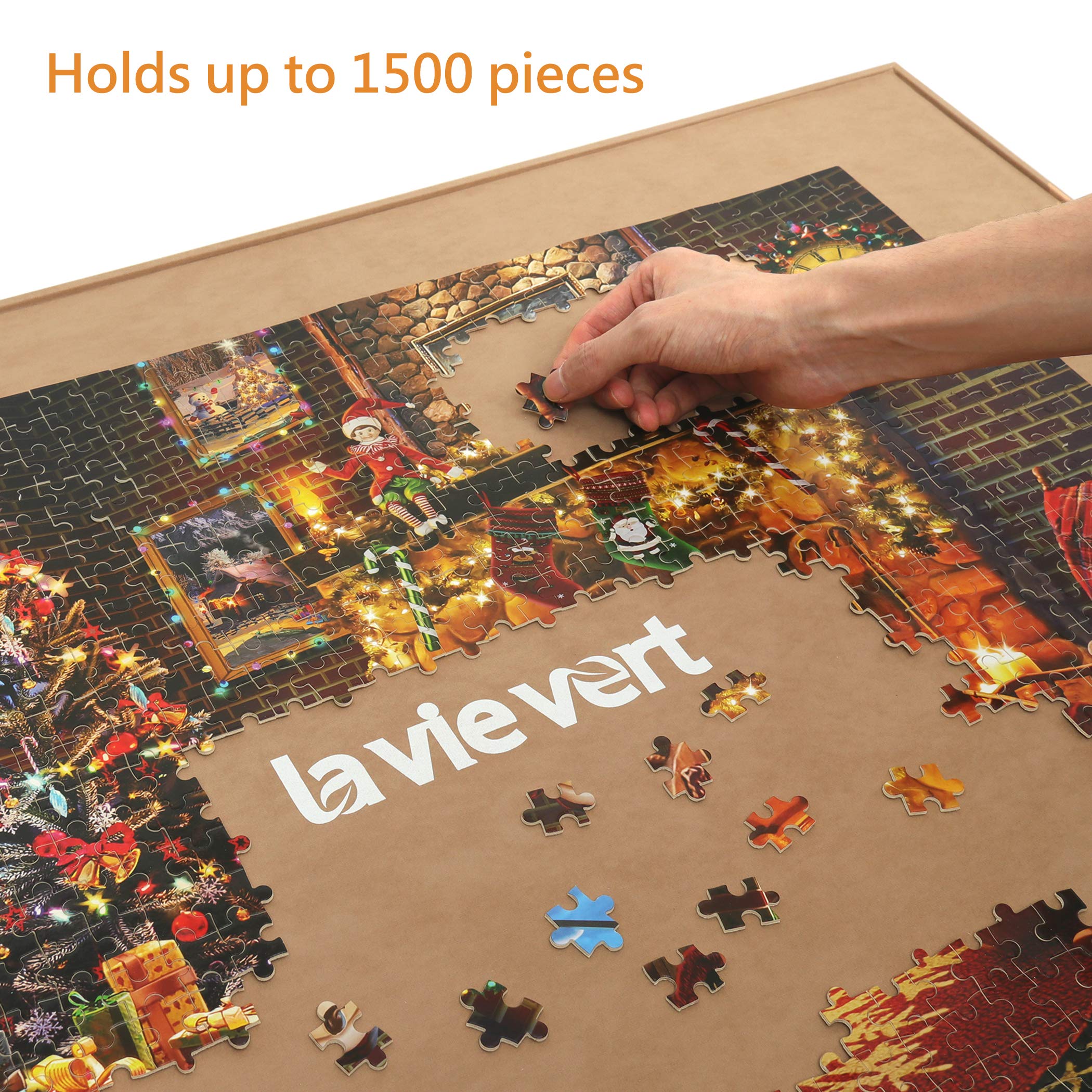 Lavievert Wooden Jigsaw Puzzle Board, Lightweight & Portable Puzzle Plateau Storage Saver with Non-Slip Surface for Games Up to 1500 Pieces - Khaki