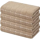 Mordimy 100% Cotton Terry Cloth Kitchen Towels, Super Soft and Absorbent Dish Towels for Drying, Checkered Designed Hand Towels for Kitchen, 16 x 26 Inches, 4 Pack, Tan