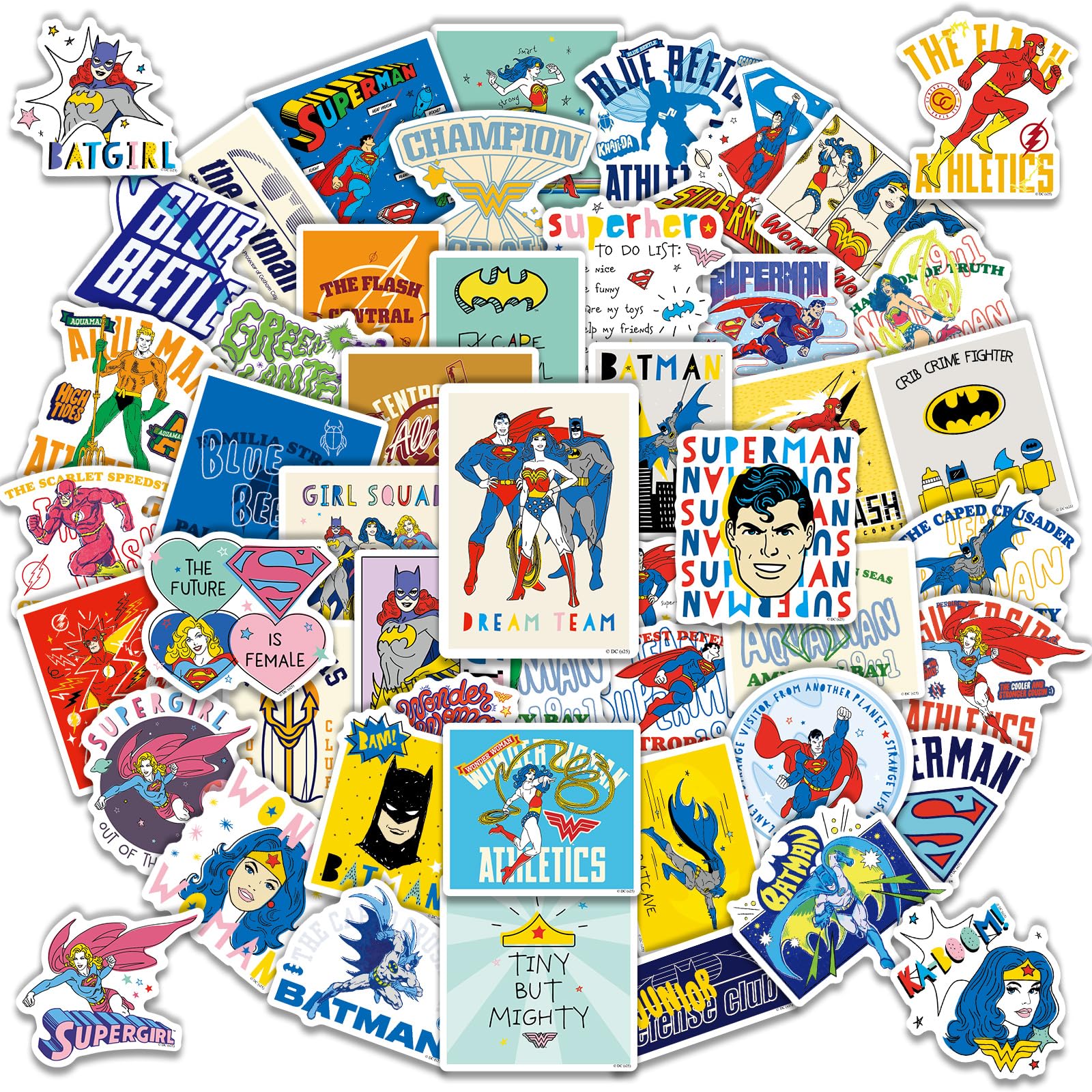 Cute Superhero Stickers 50PCS for Water Bottles, Retro Comic Cartoon Vinyl Decals for Laptop, Scrapbook, Phone Case, Skateboard, Party Favors for Kids Teens Girls Boys