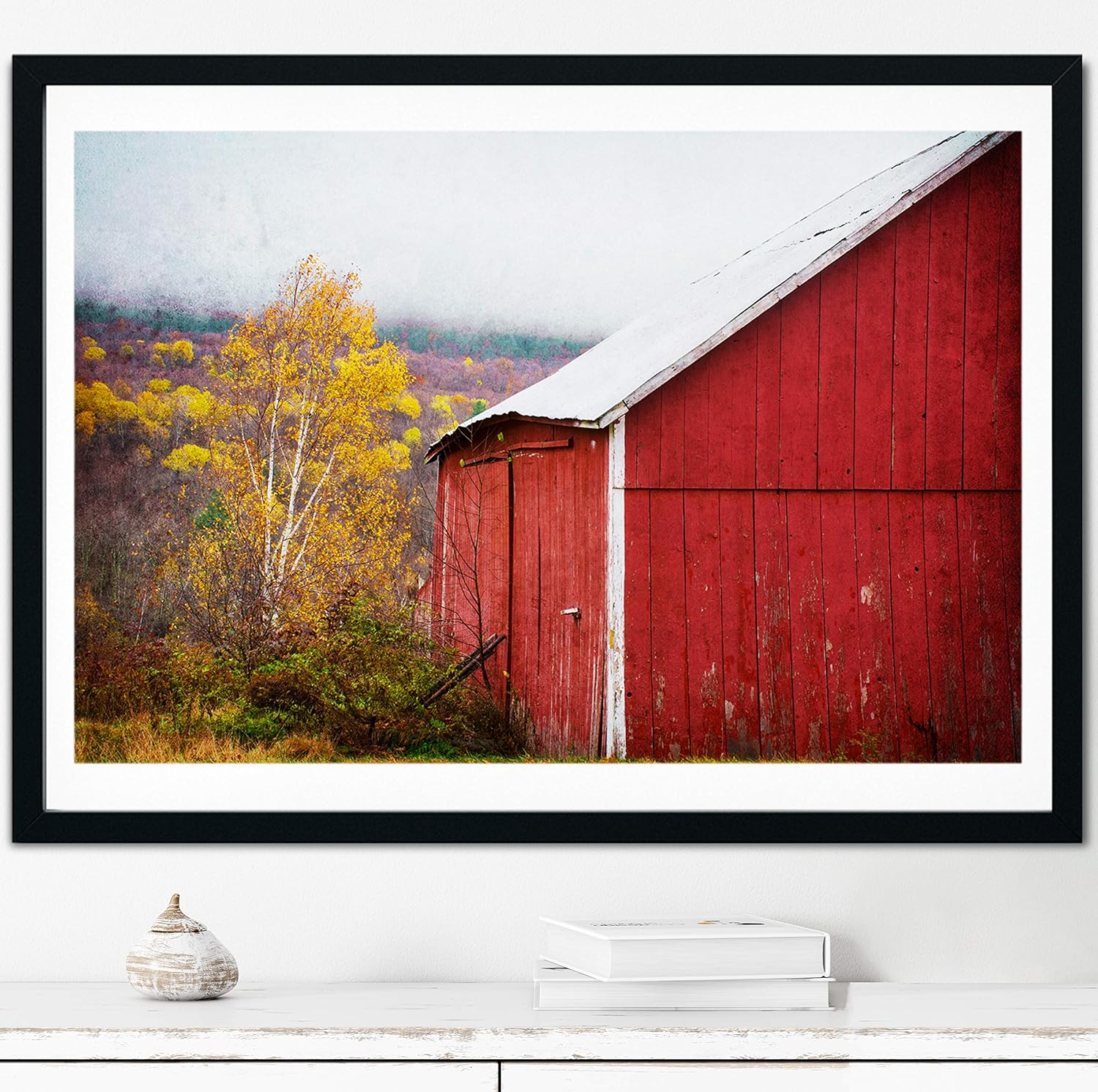 Photographs - Red Barn Print, Autumn Photography, Fog Print, Rustic Art Print, Country Art Print, Fall Foliage, Art For Home, 16x20 8x10