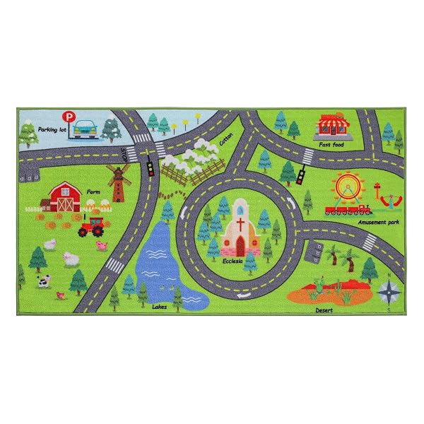 BEQHAUSE KIDS ROOM RUGS CITY LIFE, 32″X60″ EDUCATIONAL ROAD TRAFFIC KIDS RUG, NON SLIP WASHABLE KID CARPETS FOR CHILDREN ROOM BEDROOM PLAYROOM NURSERY ROOM DECOR