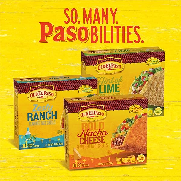 OLD EL PASO STAND ‘N STUFF BOLD NACHO CHEESE FLAVORED TACO SHELLS, GLUTEN FREE, 10 CT, 5.4 OZ