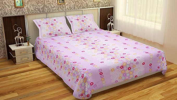 MAFATLAL Premium Cotton Double Bedsheet with 2 Pillow Covers - Double, Multicolor