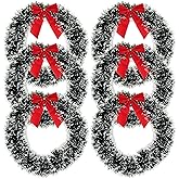 Gift Boutique 6 Christmas Front Door with Red Bow 13" Winter Decoration Wall Decor Hanging Wreaths Kitchen Decorations Artifi