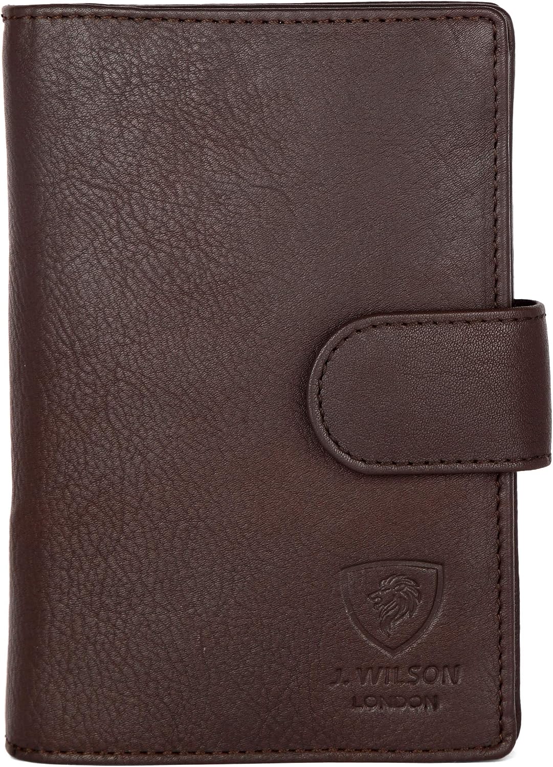 J. Wilson London Ladies RFID Safe Designer Leather Purse Card Women Wallet Zip Pocket Boxed, Brown