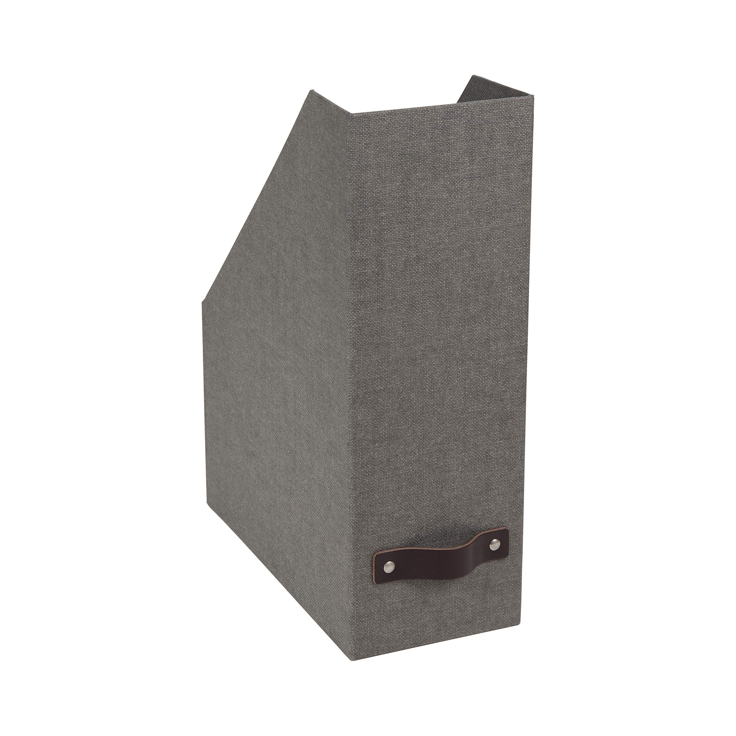 Bigso Box of Sweden Desk Organiser - Practical Document Holder Made of Fibreboard and Paper in Linen Look - Sturdy Magazine Storage with Handle - Grey
