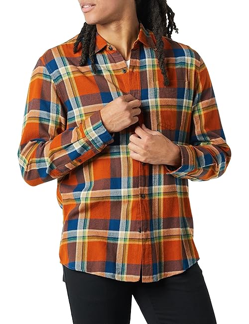 Amazon Essentials Men's Long-Sleeve Flannel Shirt (Available in Big & Tall), Blue Rust Orange Plaid, Medium