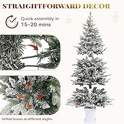 YITAHOME Potted Pre-Lit Flocked Arctic Fir Pencil