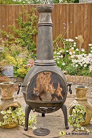 sierra bronze large cast iron chimenea with grill by la hacienda