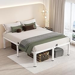 MAF 14 Inch King Metal Platform Bed Frame White