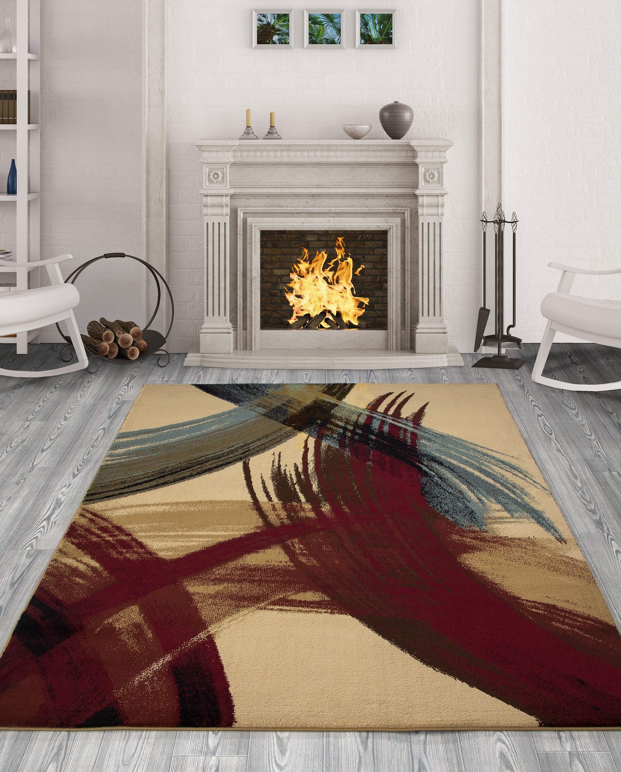 Casamode EL5012-5X7 Area Rug, 5'3" x 7'3", Beige Strokes