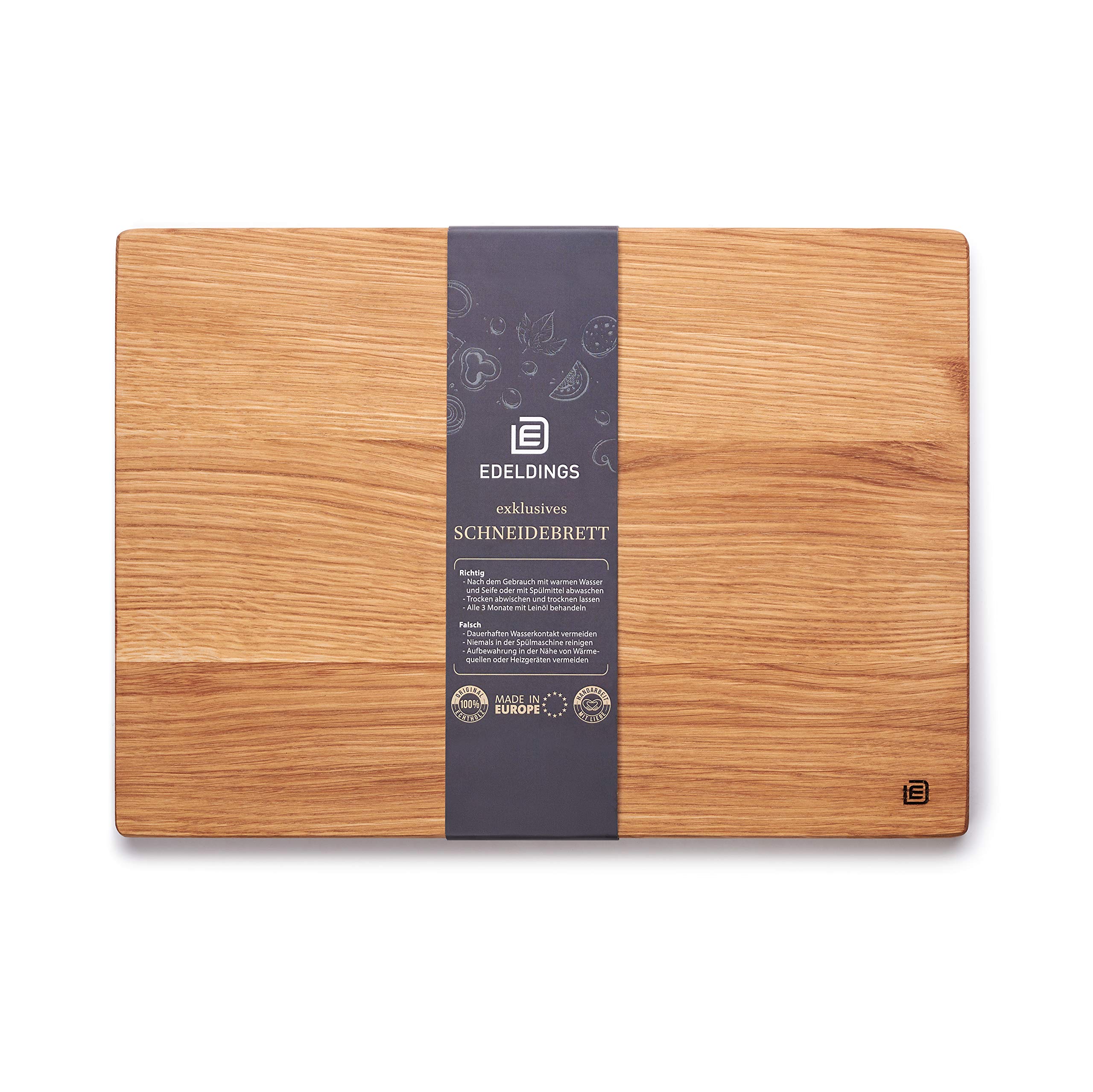 Edeldings XL Solid Oak Chopping Board, Large 35 x 25 | Antibacterial, Multi-Purpose, Europe's Finest Oak