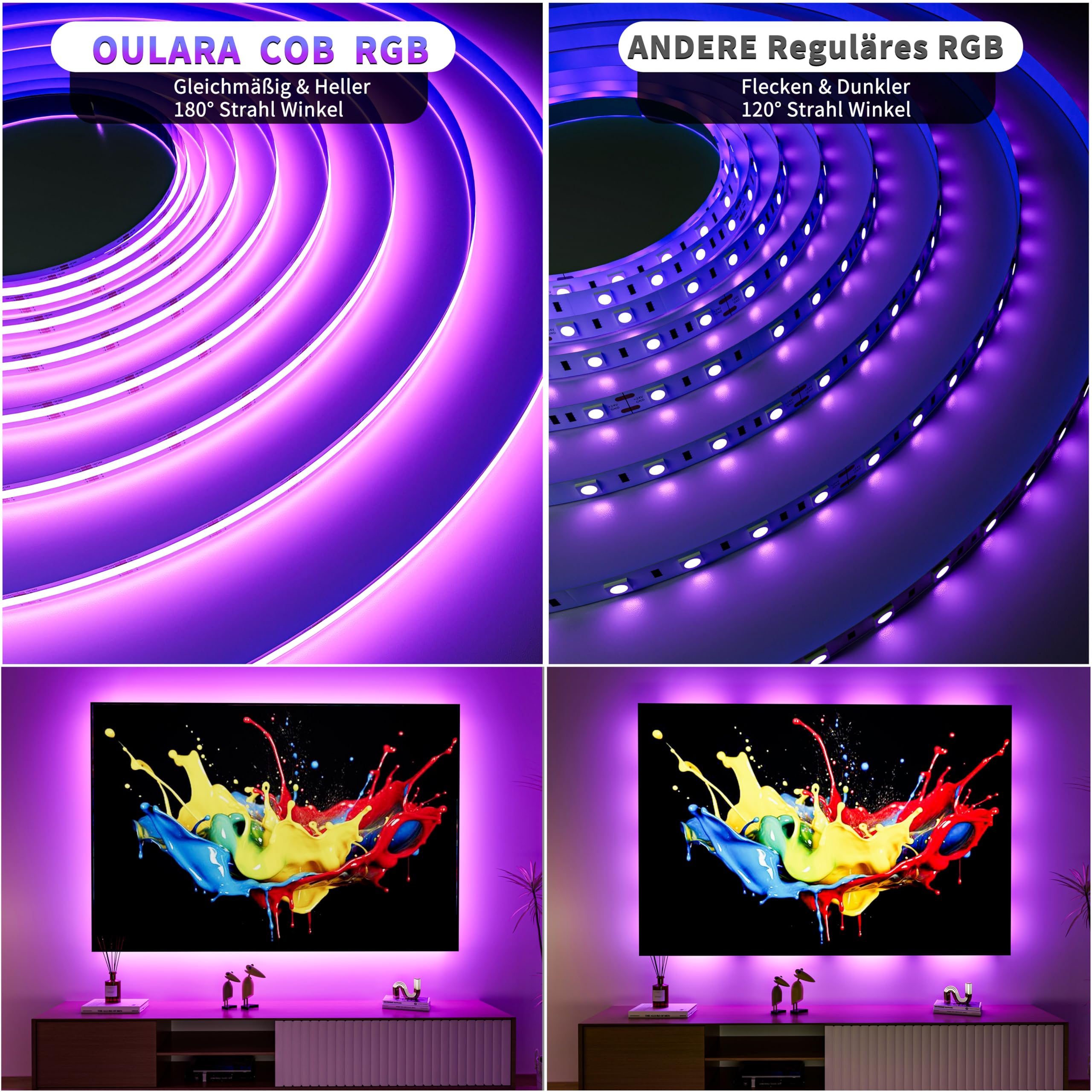 OULARA WIFI RGB COB LED Streifen 6M Dimmbar LED strip Licht DC24V,Farbe Wechsel Smart Funktioniert mit Tuya/Alexa/Google Assistant,Mehrfarbiges Flexibles LED band Licht für home DIY Dekoration 2