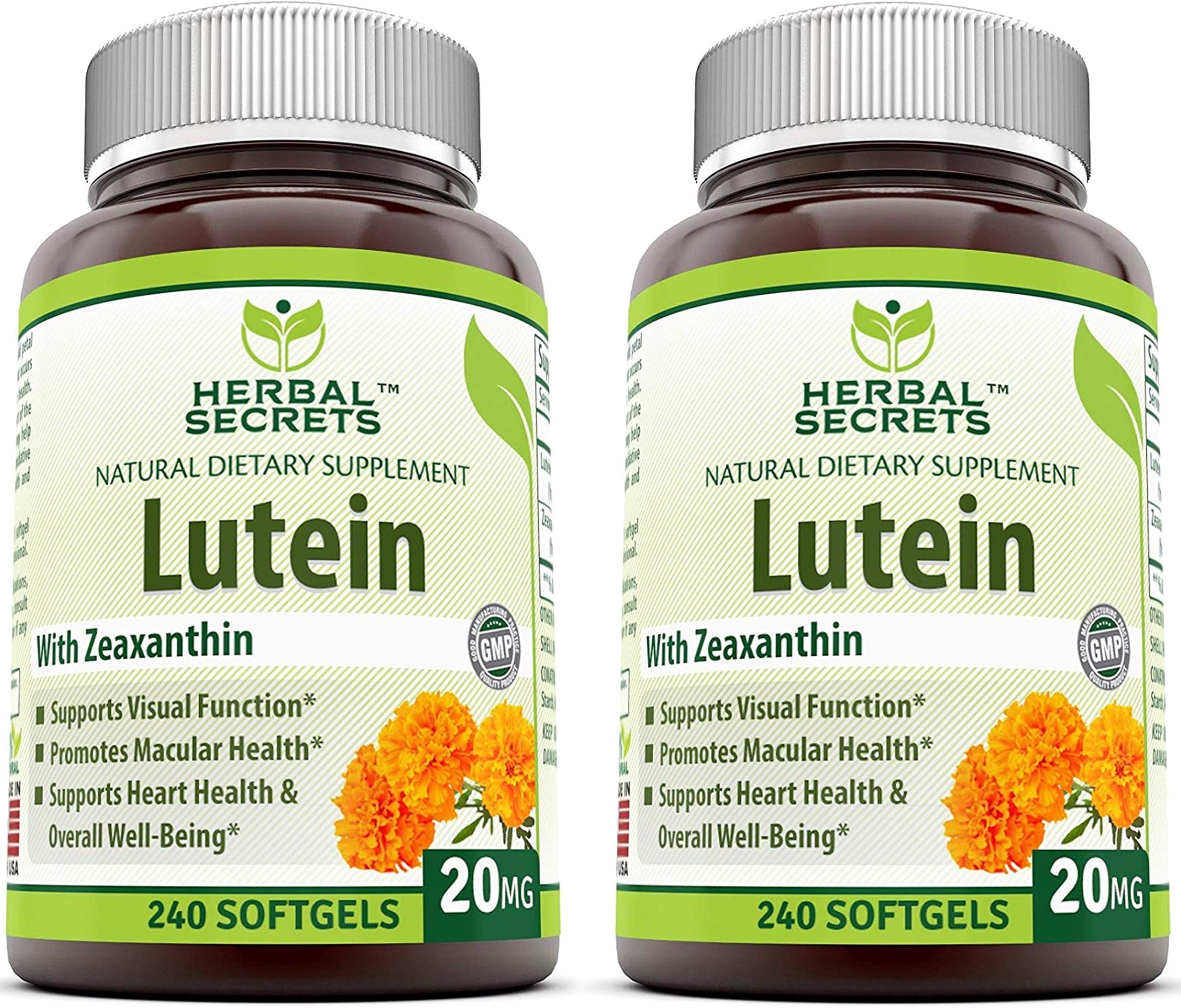 Herbal Secrets Lutein 20 mg with Zeaxanthin 800 mcg Softgels- Supports Eye Health & Healthy Vision (Pack of 2-240 Bottles)