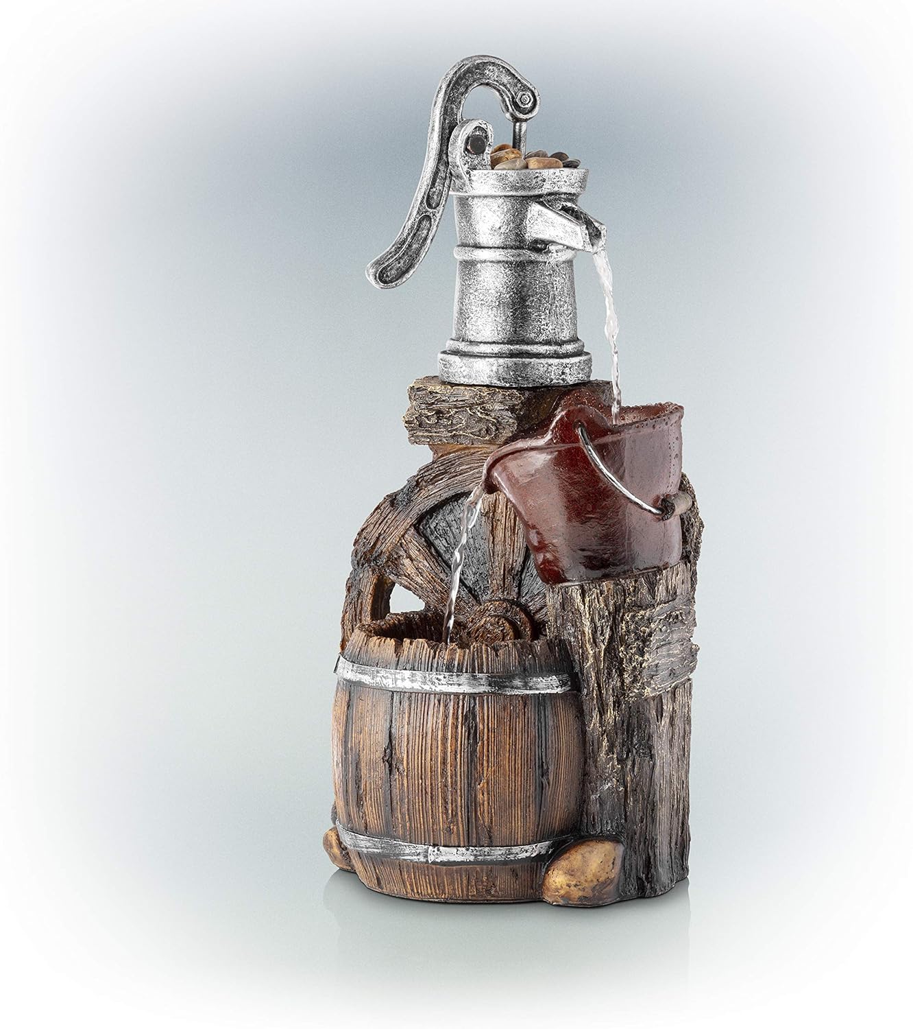 Alpine Corporation WCT688 Old Fashion Pump Barrel Rustic Fountain, 24 Inch Tall, Brown and Grey : Indoor Fountains : Garden & Outdoor