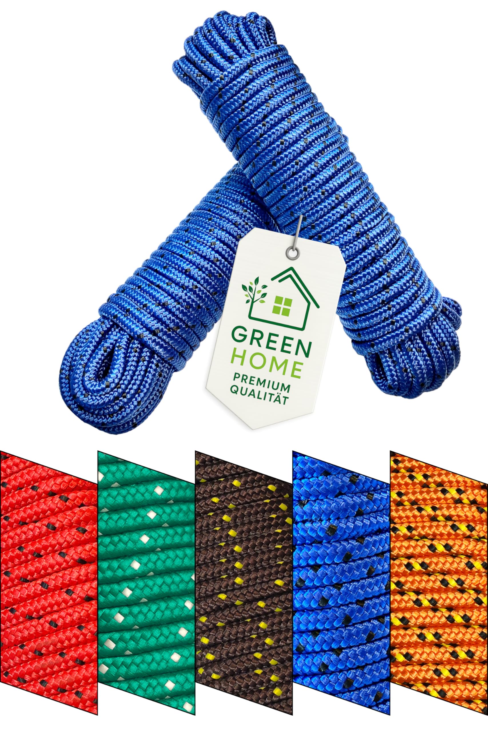 Rope 8 mm x 20 m - Polypropylene (PP) Rope, Mooring Rope, General Purpose Rope, Tethering Rope, Garden Rope, for Outdoor Use - Breaking Load: 700 kg - 20 m x 8 mm, Blue-Black