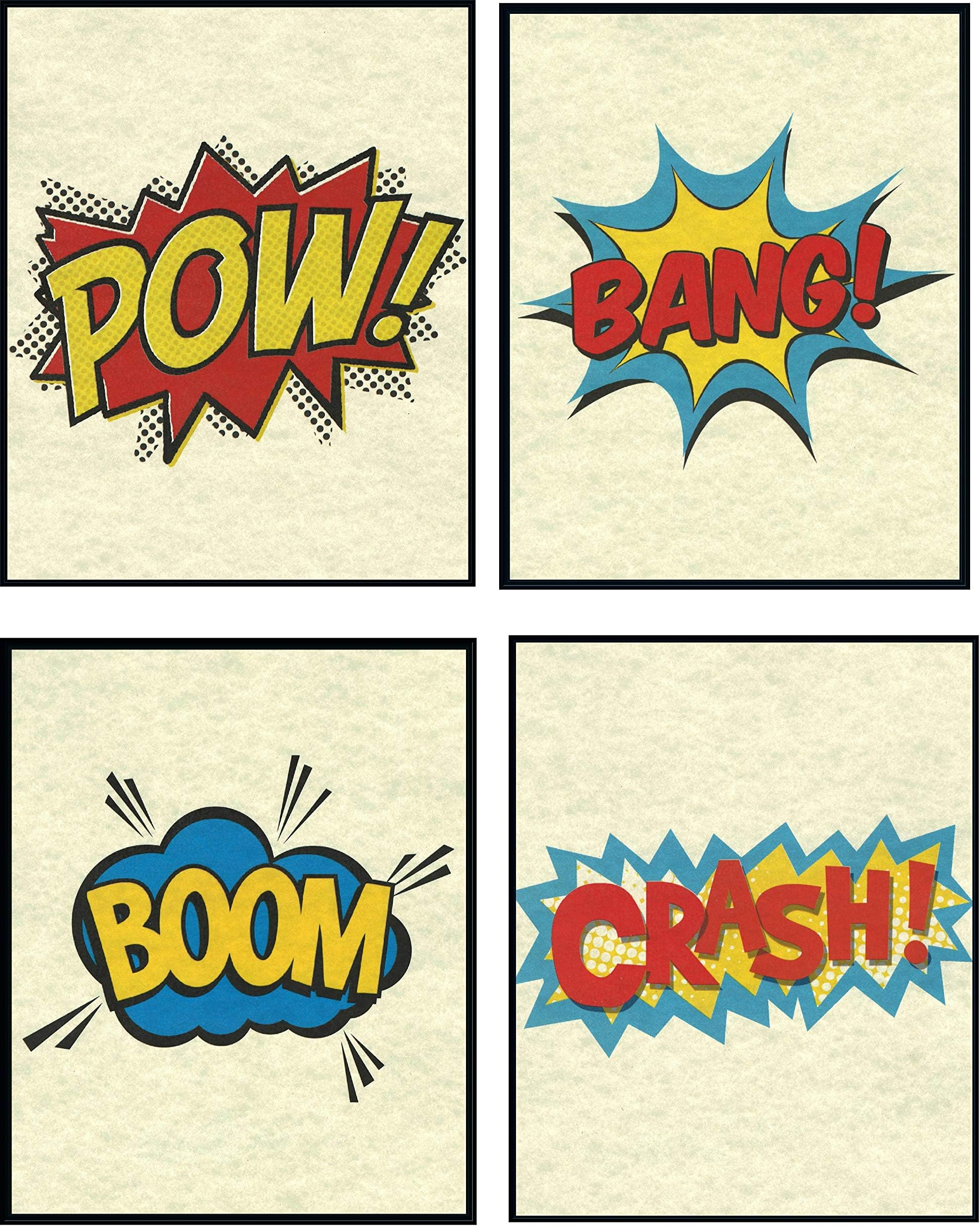 Set of 4 Superhero Captions Artwork Print Picture Poster Home Office Bedroom Nursery Kitchen Wall Decor - unframed