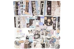 Knaid 200 Piece Vintage Ephemera Bundle - Paper & Sticker Kit for Junk Journaling, Scrapbooking, Planners, Bullet Journals, Collage, Decoupage - Black/Blue Tones