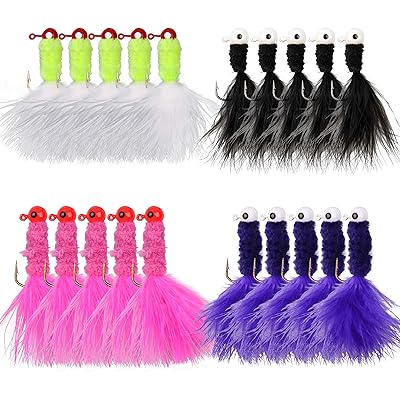 Marabou Jigs Fishing Lure Kit - 20pcs Fishing Jigs Heads Feather Hair Jig for Perch Panfish Bass Pike Walleye Trout