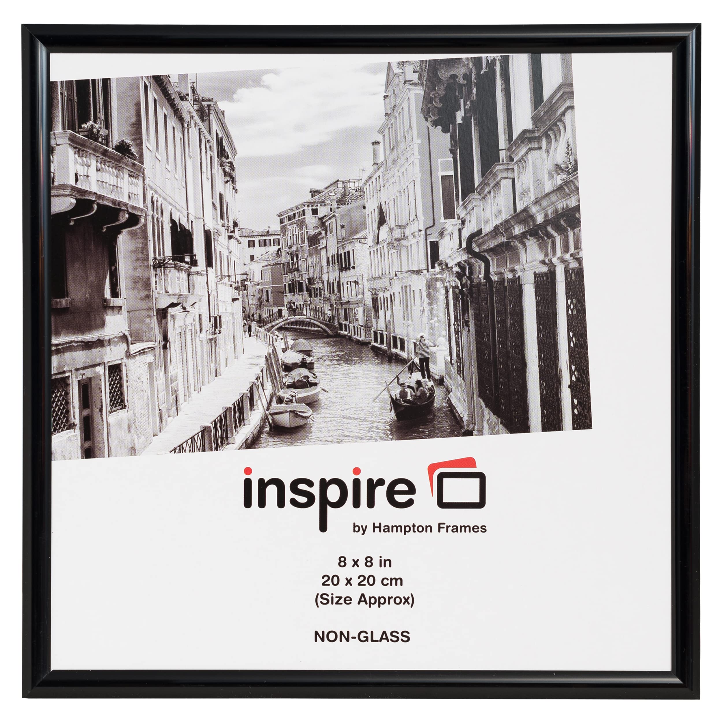 Hampton Frames | Backloader Picture Frame BLR88BKPX-1PK | 8x8in (20x20cm), Black, Acrylic Front, Plastic | Drop-In Back, Swivel Clips | For Photos, Posters, Certificates Display