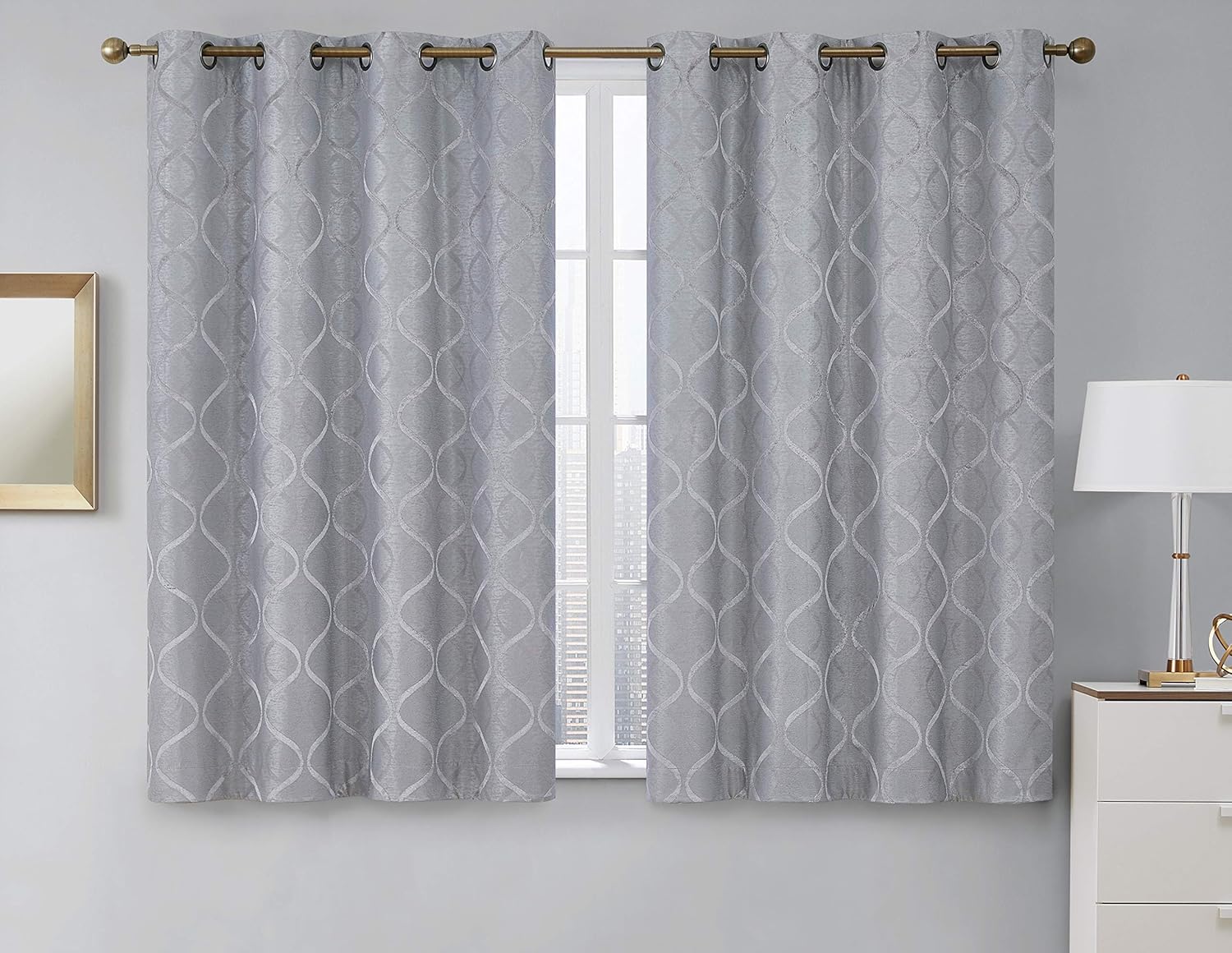 HLC.ME Versailles Lattice Flocked 100% Complete Blackout Thermal Insulated Window Curtain Grommet Panels - Energy Savings & Soundproof, For Living Room & Bedroom, Set of 2 (50 x 63 inches, Light Grey): Home & Kitchen