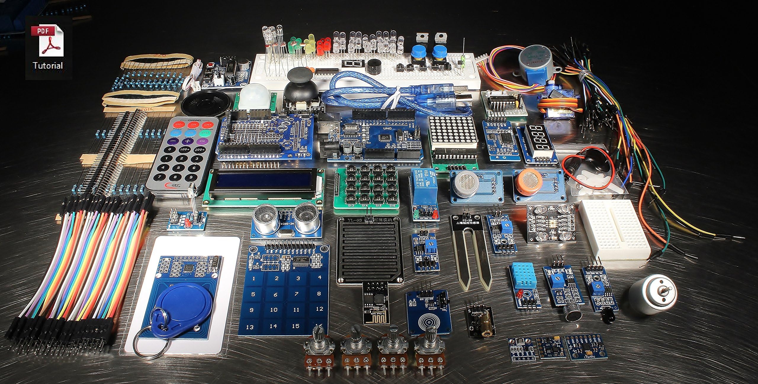 RIAspire UNO R3 Master Beginner Starter Kit for Arduino DIY Discovery - 25 Sensors with RFID, Ultrasonic, Temperature, HC 05 Bluetooth, ESP8266 Wifi - PDF Tutorials