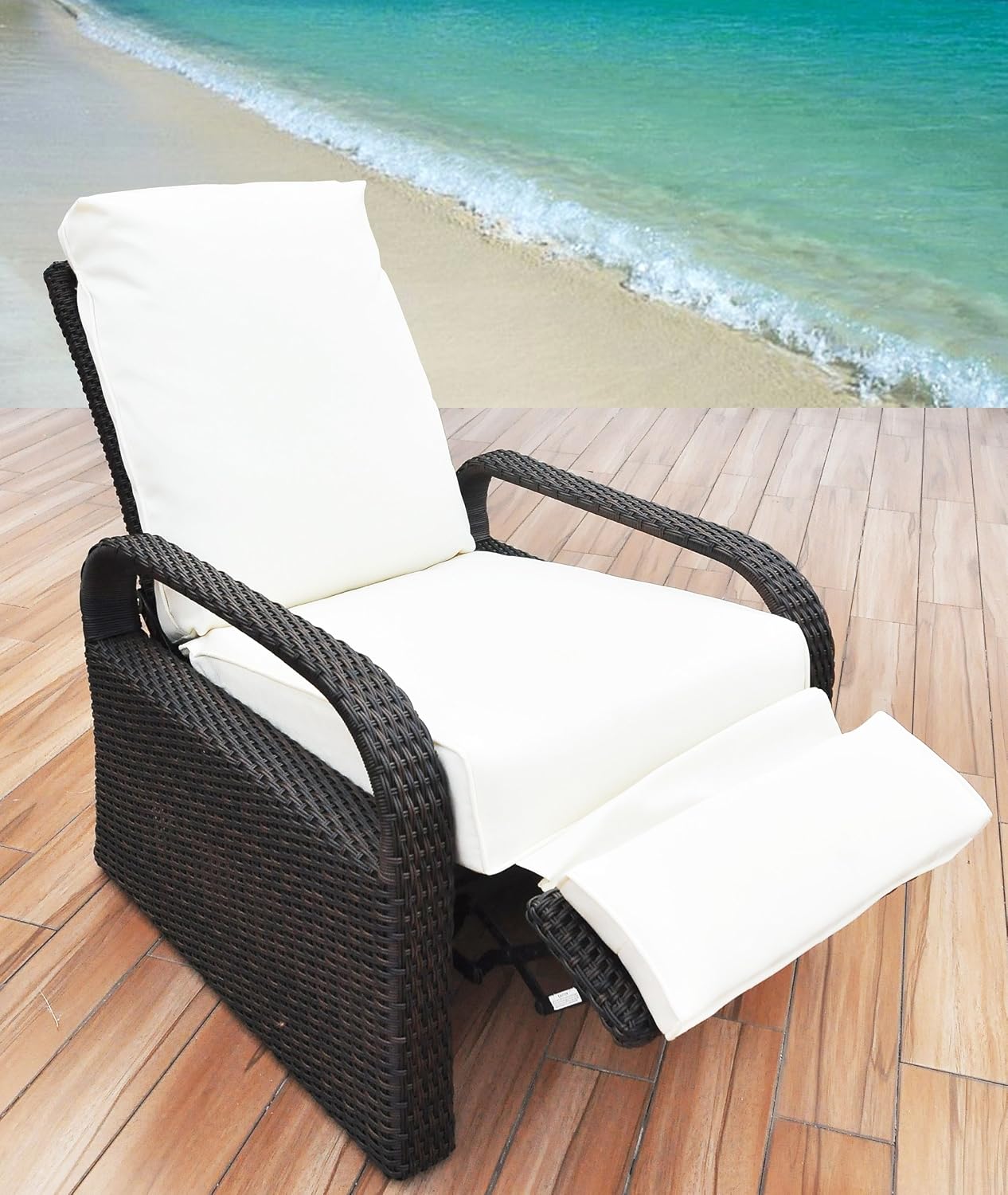 Amazon Com Outdoor Recliner Wicker Patio Adjustable Recliner Chair With 5 11 Cushions And Ottoman Rust Resistant Aluminum Frame All Weather Resin Rattan Brown Beige Kitchen Dining