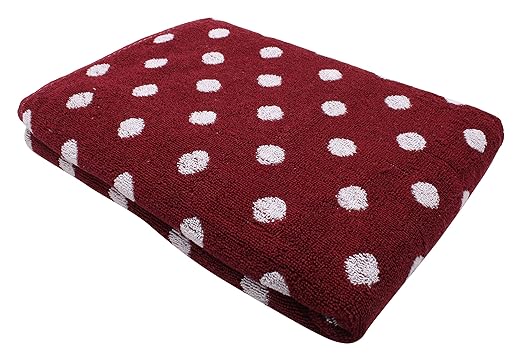 MAFATLAL Desire Polka dots Cotton Bath Towel - Red and White, Full Size