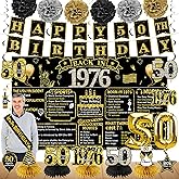 Zirtorei 50th Birthday Decorations for Men Women, 21pcs the Year 1976 Banner Balloon Party Supplies, Black Gold 50 Year Old Birthday Backdrop, 50 Bday Honeycomb Centerpiece Hanging Swirls Sash Gifts