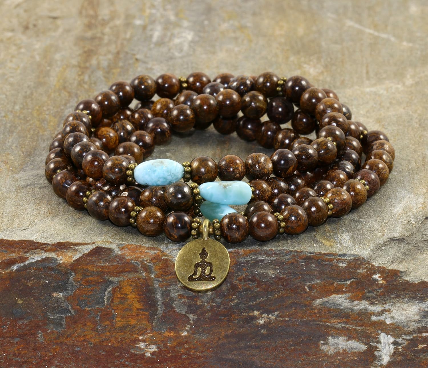 108 Bronzite Mala Beads, Yoga Wrist Mala Beads, Chakra