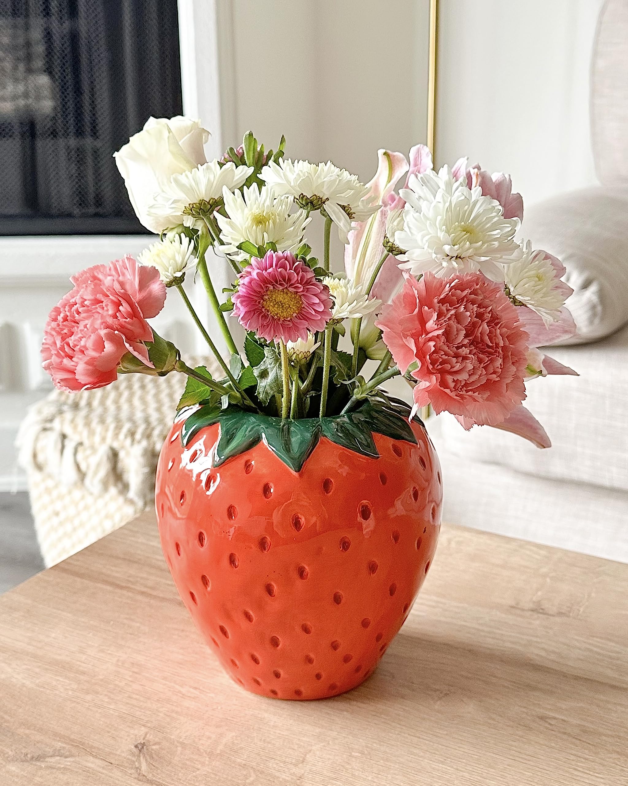 ban.do Vintage Inspired Strawberry Vase, Decorative Ceramic Vase, Large Flower Vase, Unique Strawberry Decor for Home/Kitchen/Office - Image 3