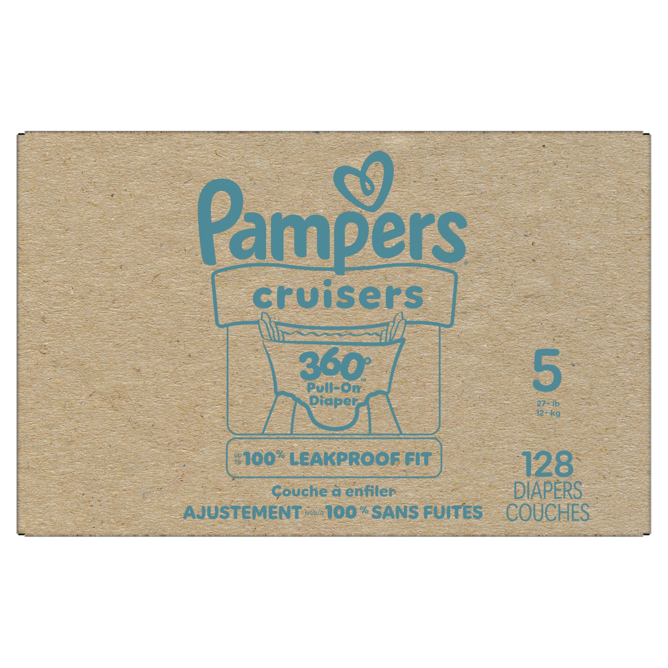 Pampers Diapers - Cruisers 360 - Size 5, 128 Count, Babyproof up to 100% Leakproof Pull-On Diaper