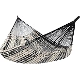 Sunnydaze Mayan XXL Double Heavy-Duty Hammock, Black/Natural | 625 lb Weight Capacity, 79&Prime; x 90&Prime; Bed, Soft, Handwoven Cotton Blend Rope Hammock for Outside, Outdoor Hammock without Stand