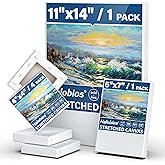 Halobios 6 Packs Stretched Canvases for Painting with 4x4in, 5x7in, 11x14in Canvas, Blank Canvases for Acrylics, Oils & Other Painting Media, 5/8 Inch Profile 100% Cotton Artist Framed Canvas
