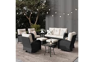LayinSun 9 Pieces Outdoor Patio Furniture Set, Rattan Wicker Sectional Swivel Rocker Chairs Sets