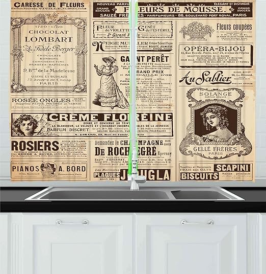 Amazon Com Ambesonne Paris Kitchen Curtains Vintage Old Historic