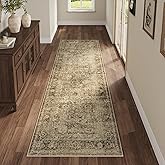 Fmfunctex 2x6 Runner Rug Brown Vintage Neutral Washable Distressed Non Slip Low Pile Indoor Carpet Soft Retro Floral Hallway Entryway Rug for Kitchen Living Room Bedroom Bathroom Laundry Entry Bedside