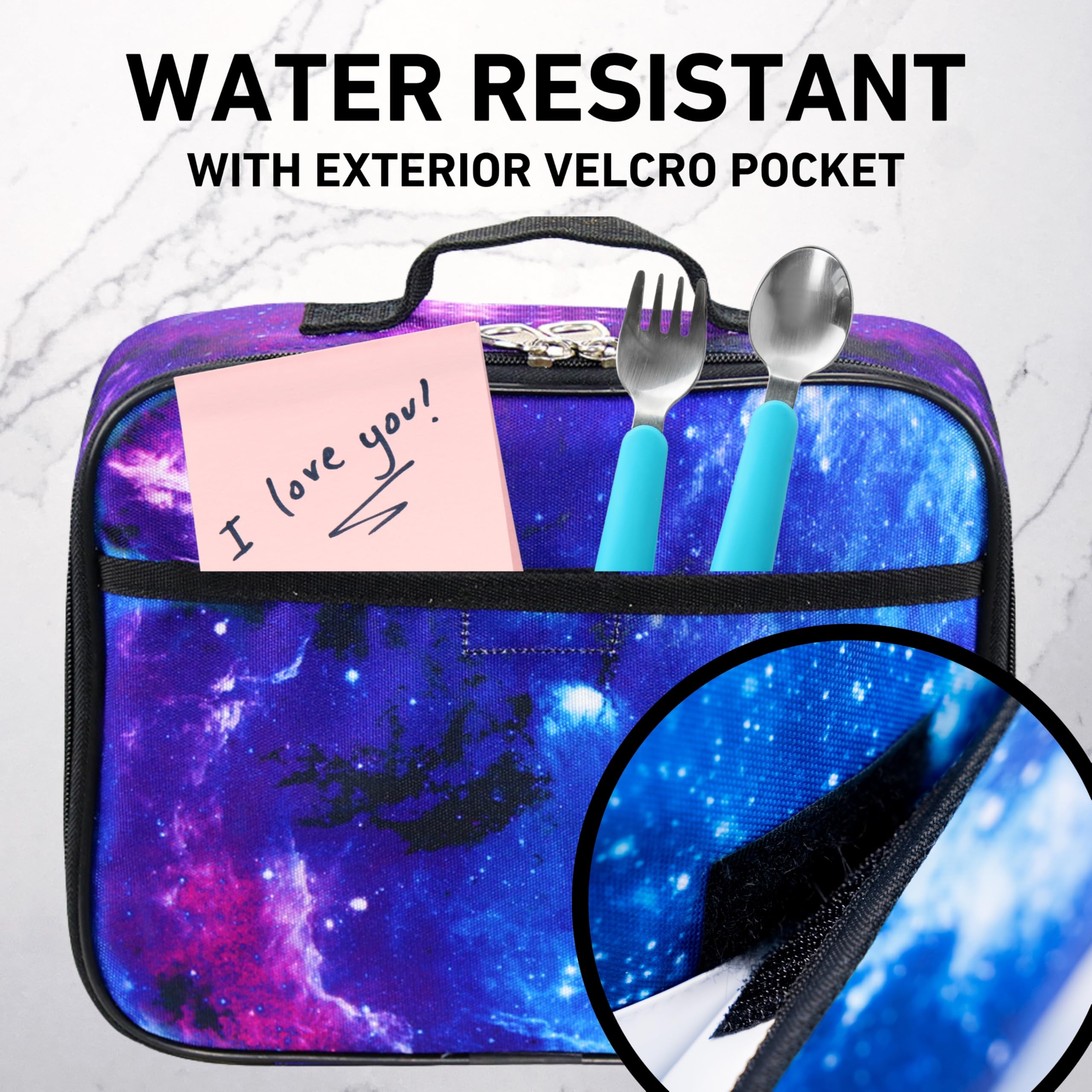 Fenrici Galaxy Lunch Box for Boys, Girls, Kids Insulated Lunch Bag, Perfect for Preschool, K-6, Soft Sided Compartments, Spacious, BPA Free, Food Safe,10.8in x 8.5in x 2.8in (Galaxy-Purple)