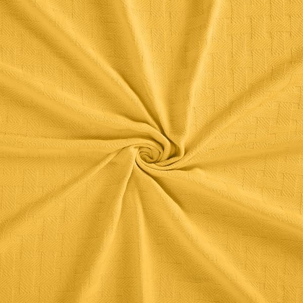 SUPERIOR BASKETWEAVE COTTON BLANKET, BASKET WEAVE DESIGN, SOFT, COMFY COVER FOR BED, BEDDING, BEDROOM, COUCH THROW, LOUNGING, MODERN BOHO MEDIUM WEIGHTED BLANKETS, FULL/QUEEN, GOLD