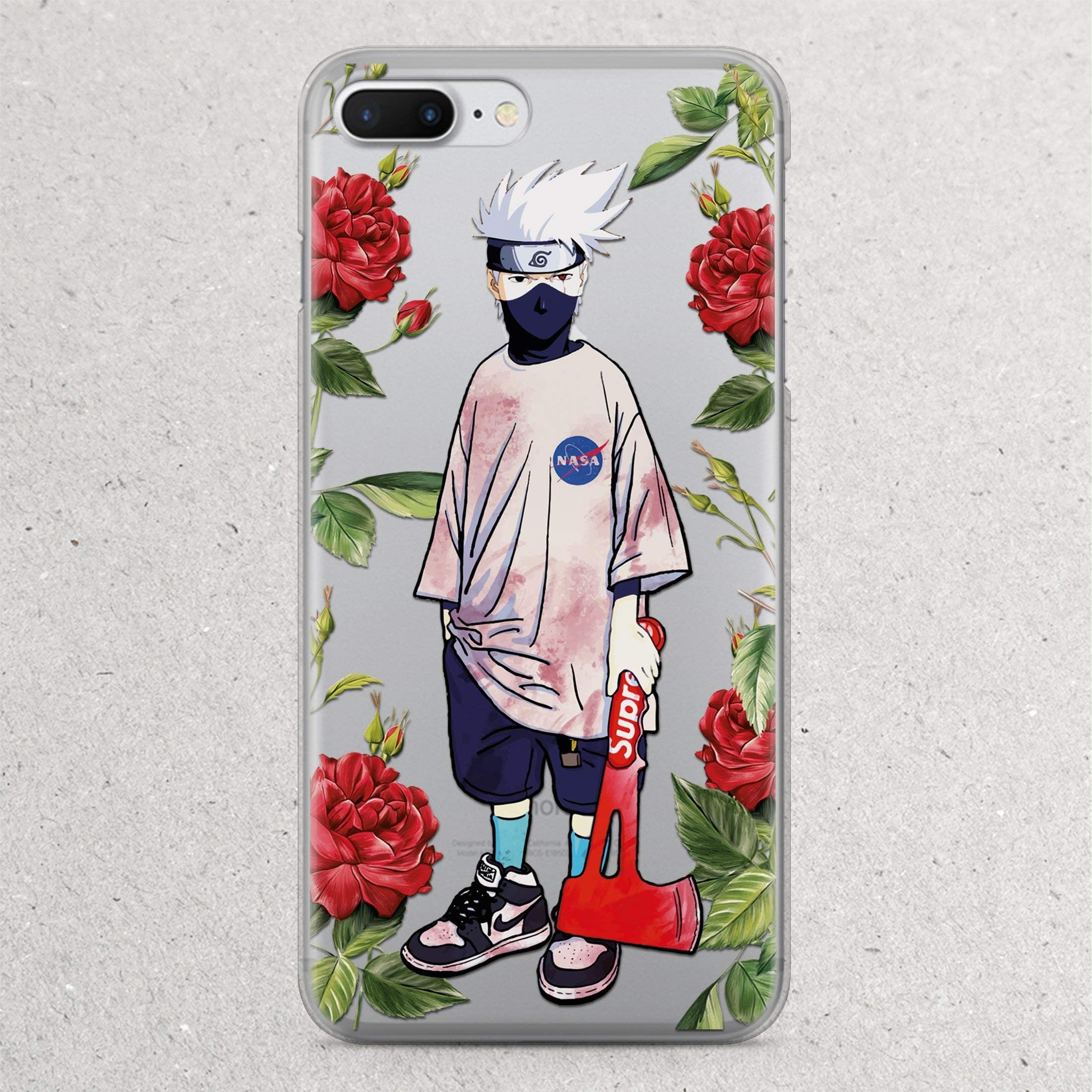 Kakashi Hatake Phone Case Naruto for iPhone 8 7 6 6S plus X 5 5S 5C SE 5se 4 case Red Roses Flowers Shippuden Uzumaki headband costplay shirt Anime Manga Cover Coque