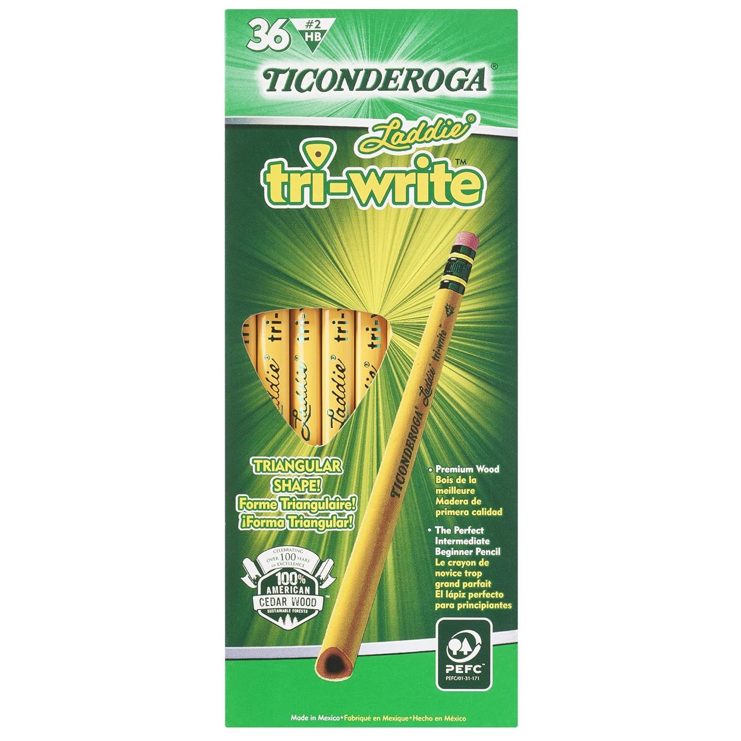 Dixon Ticonderoga 13042 Laddie TriWrite Pencils with Eraser (Pack of