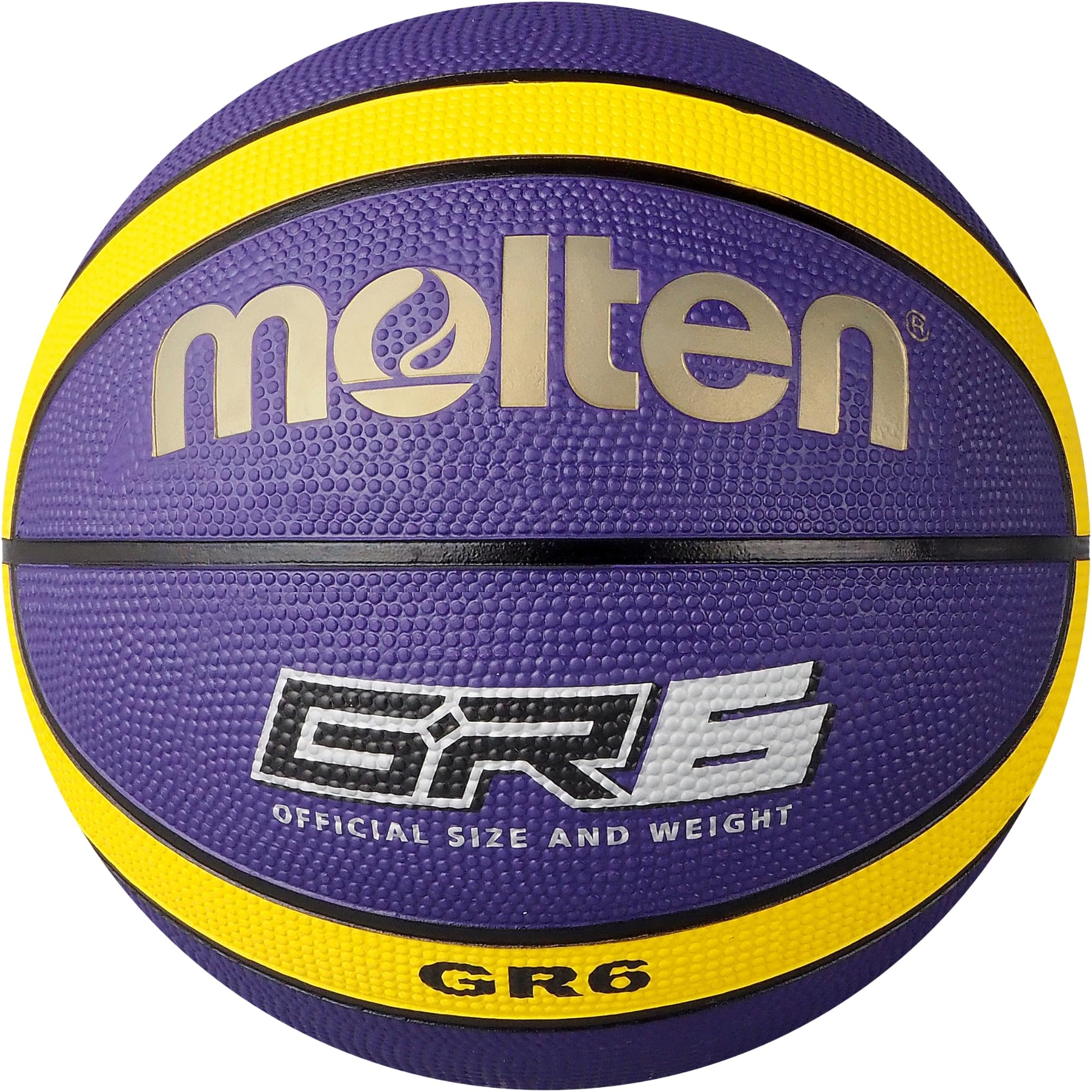Molten GR Premium Rubber Basketball | Indoor/Outdoor Play | Durable Pro Pebble Grip Texture | Reaction Training | Size 6 | For Boys age 12-14, Girls age 14 plus & Adults | Purple & Yellow
