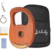 Mulucky 16 String Mahogany Lyre Harp, Metal Steel Stringed Instrument | 16-String Lyre Harp: Premium mahogany body with metal strings and bone saddle. Kit includes black bag and tuning wrench.