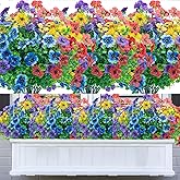 DRT DERUITAI Artificial Flowers for Outdoors,8 Bundles UV Resistant Faux Fake Outdoor Flowers No Fade Plants Plastic Shrubs for Home Indoor Outside Decor(Mix Color)