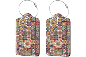 ANIKATHY 2 Pcs Luggage Tags for Suitcase, Cute Unique PU Leather Travel Bag Tag with Privacy Cover ID Label Address Card and Durable Metal Ring Suitable for Men Women Children Backpack,Bohemia