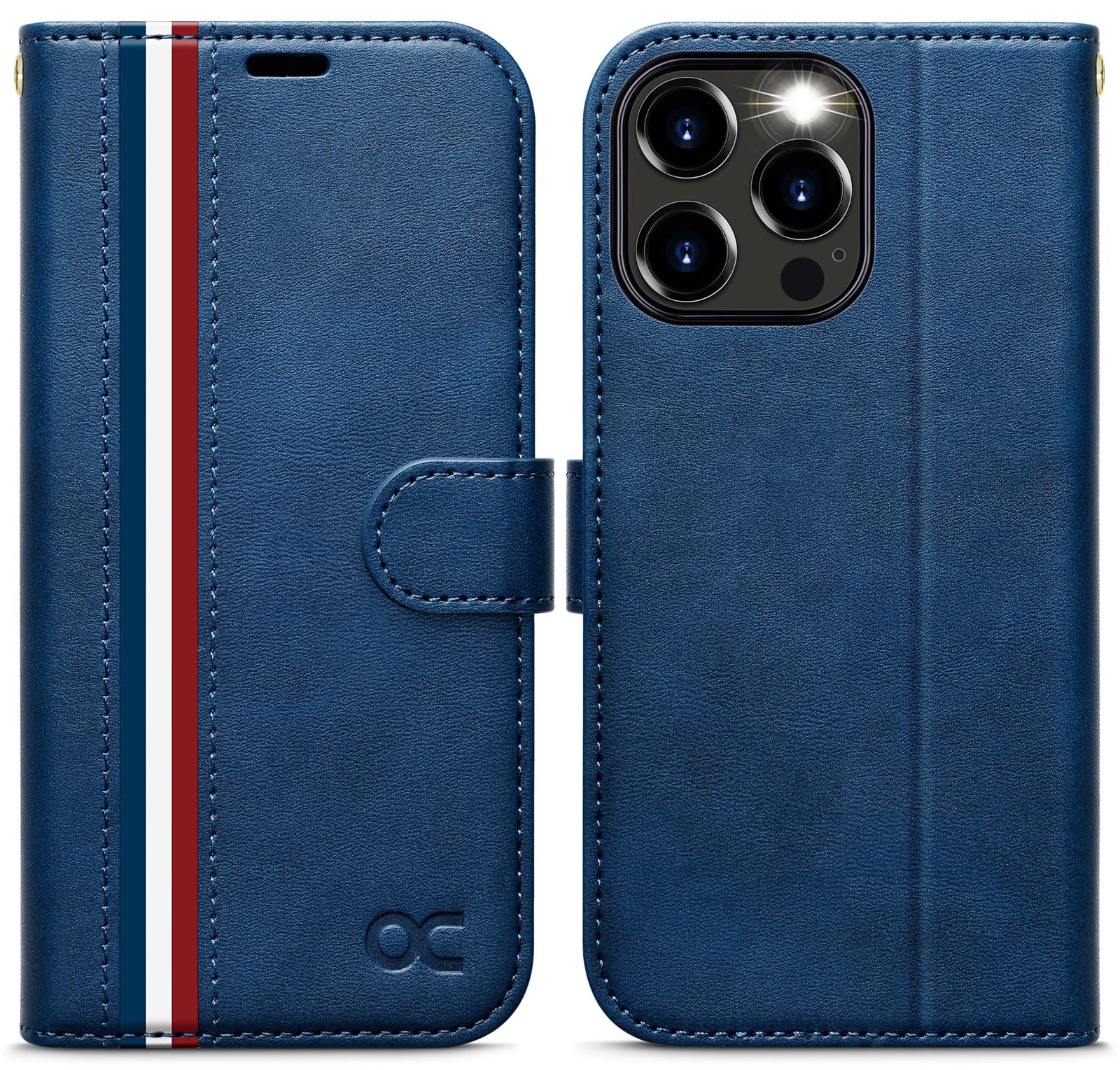 OCASE for iPhone 15 Pro Max Case, Premium PU Leather Wallet Case Flip Phone Cover with[RFID Blocking][Card Holder][Shockproof TPU][Stand Function] for the 15 Promax 6.7 Inch 2023 5G,Stylish Blue