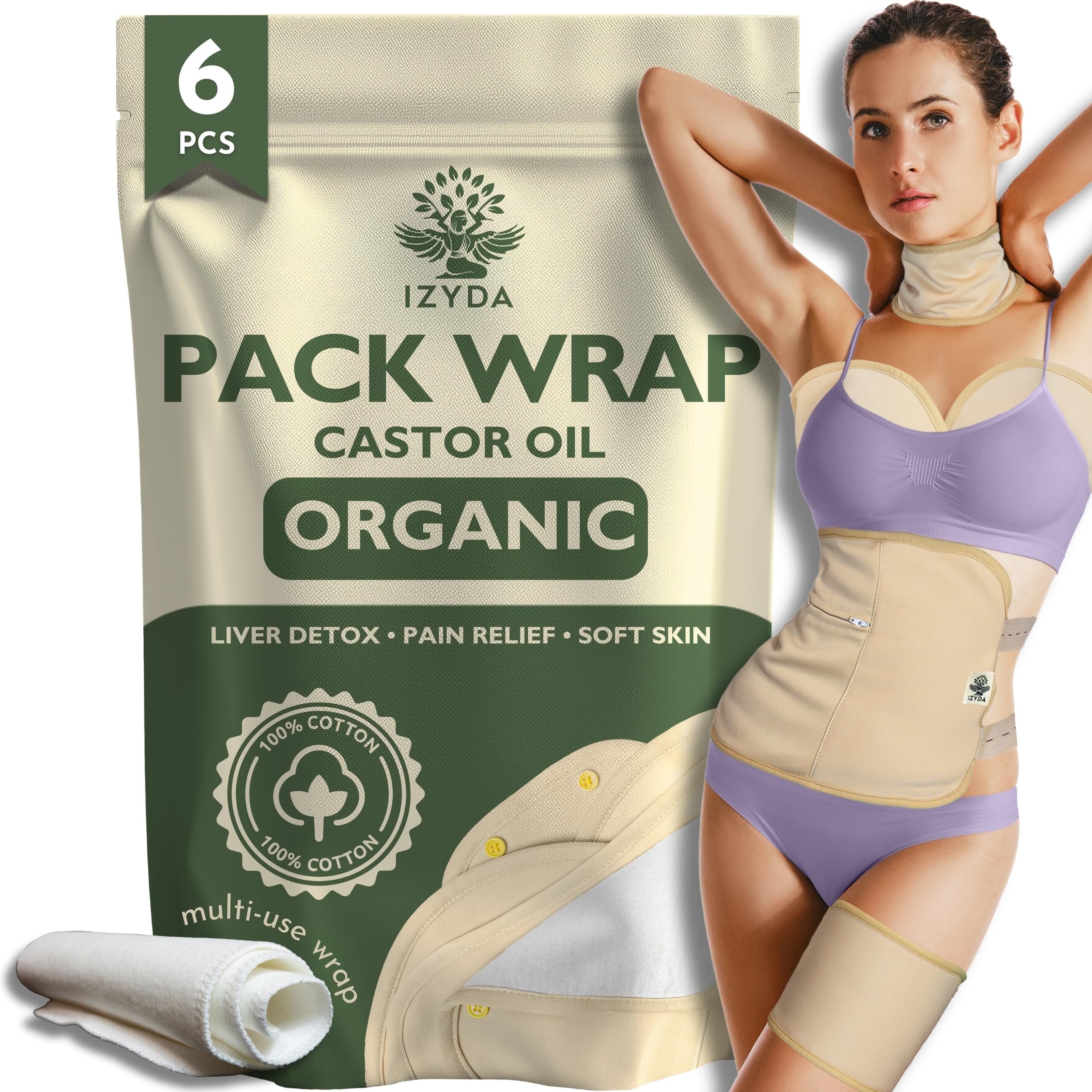 Photo 1 of Organic Castor Oil Pack Wrap Cotton Flannel, 6 Pcs Castor Oil Wrap Compress for Stomach Neck Breast Knee, Reusable Castrol Oil Pack Wrap for Liver Detox, Anti Oil Leak (Oil Not Included)